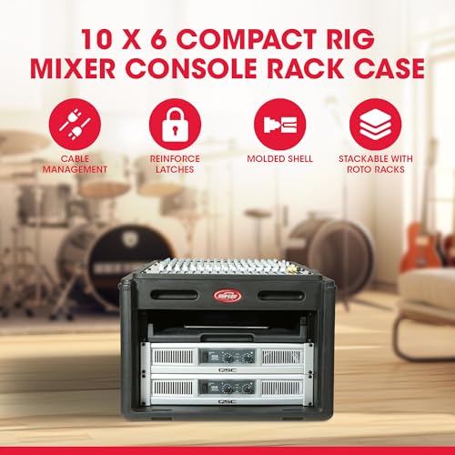 SKB Roto Rack/Mixer Console, 10U Slanted Rackmount on top, 6U Rackmount in Front with Steel Threaded Rails, Hard Lid and Doors and Side Access Ports - size: 1SKB-R106