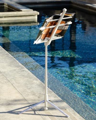KraftGeek Capsule Music Stand for Sheet Music, 66" Portable Music Stand | No Assembly, Folding Design for Travel, 29"-66" Adjustable Height, Foldable Tray Fits A3 Sheets, Dual 1/4" Mounts - color: White