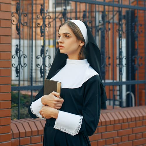CIATBYYJ Nun Headpiece Costume, Elegant Nun Habit Cap Costume Accessory for Women, Nuns Veil Costumes for Halloween Cosplay Party, Nuns Headpiece Accessories (Black and White)