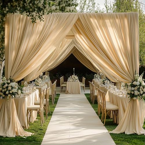 Outpain 20ftx20ft Beige Backdrop Ceiling Drapes,4Panels 20ft Height Wrinkle Free Tent Draping Curtains, Fabric Drapery Ceiling Drapes for Wedding Ceremony Birthday Theme Parties with Rod Pocket - color: Beige, size: 60"W x 240"L (Pack of 4)