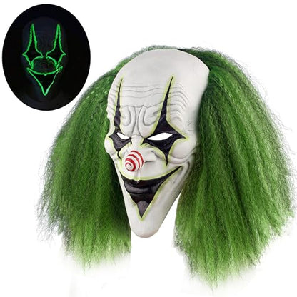 Scary Halloween Clown Mask with Green Hair for Adult Horror Evil Killer Joker Costume Mask