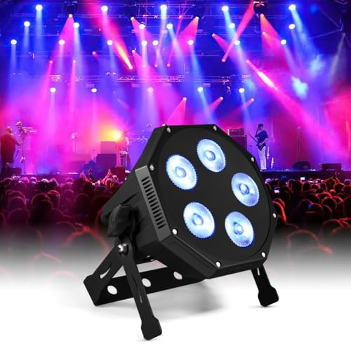 SHEHDS LED GlamoPar Lighting, 5x12w Stage Light, RGBAL+UV 6in1 Color Mixing, Strobe Effect, Intelligent Start Stop, Temperature Control, DMX Contorl Sound Activated for Mini Concert, Home, School - size: 5×12W RGBAL+UV