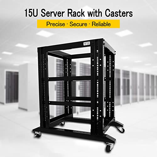 Server Rack Open Frame Rack 4 Post 19 inch Adjustable Server/Audio Rack Cold Rolled Steel (15U-24 Depth, Black-15U) - size: 15U-24"Depth