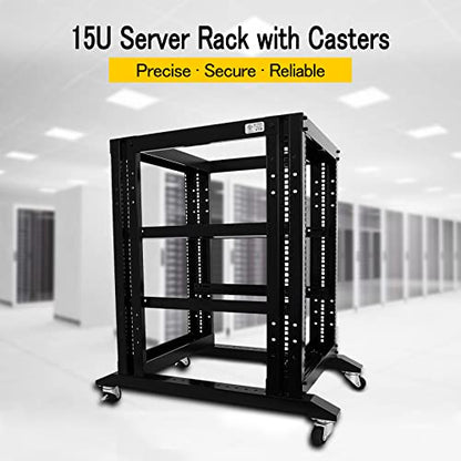 Server Rack Open Frame Rack 4 Post 19 inch Adjustable Server/Audio Rack Cold Rolled Steel (15U-24 Depth, Black-15U) - size: 15U-24"Depth