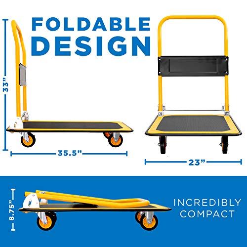 Mount-It! Heavy Duty Folding Hand Truck Dolly Platform Truck, 660 lb Flatbed Cart with Wheels, Foldable Platform Cart with 360° Swivel Casters, Push Cart for Moving Boxes & Furniture (MI-921) - size: 660 Lbs Fixed