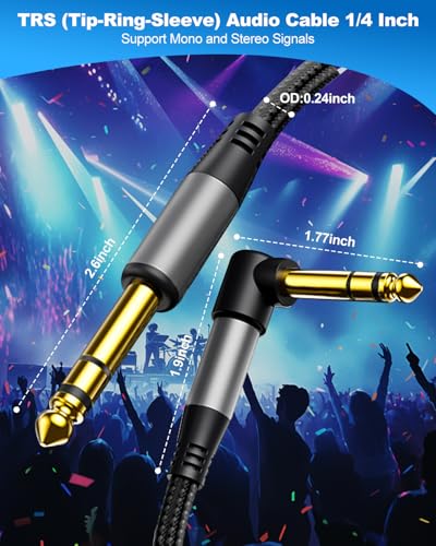 Aqdocvf Premium 1/4 Inch TRS Cable 10ft, Guitar Cord Right Angled - size: 10ft, style: 1 Pack
