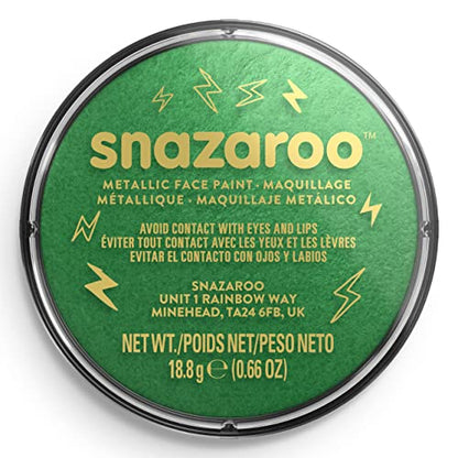 Snazaroo Metallic Face and Body Paint, 18.8g Pot, Electric Green | Non-Toxic Hypoallergenic, Safe, Washable, Face & Body Paint for Halloween, Cosplay Costumes, Dress Up, Parties and Festivals - color: Electric Green, style: 18.8g (0.66-oz) Pot