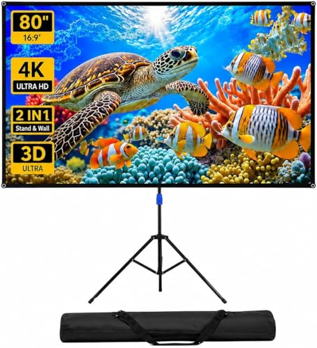 WASJOYE 80" Proiector Screen with Stand - 16:9 4K HD Portable Proiector Screen, 1.2 Gain Outdoor Projector Screen, Easy Setup and Carrying, for Home Cinema, Backyard Party Office TV Game - size: 80 Inch