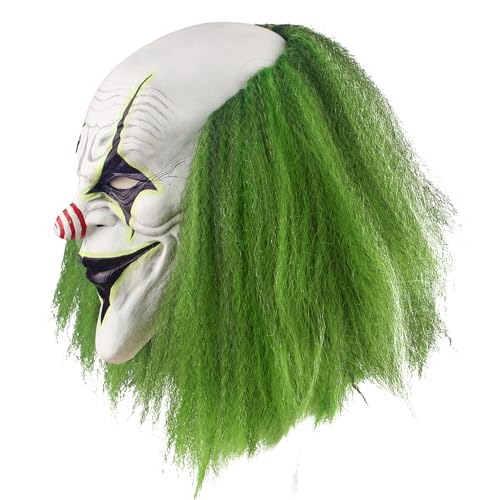Scary Halloween Clown Mask with Green Hair for Adult Horror Evil Killer Joker Costume Mask
