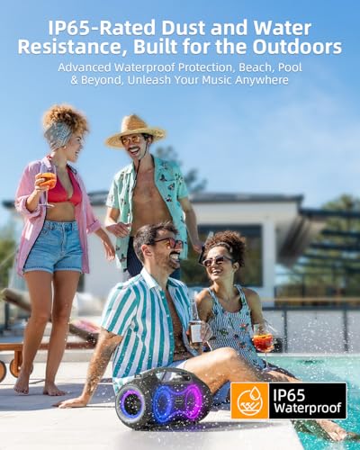 Portable Bluetooth Speaker Wireless, 180W Max Loud Waterproof Speakers, Bass Boost Boom Box for Party and Outdoor, w/2*Subwoofer, 2*Tweeter, DSP, IP65, 24H, TWS, TF, USB, AUX - color: Black-Gray