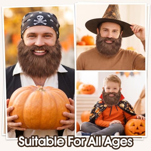 Sibba Beard Brown Men's Fake Beard Costume Facial Hair Mustache | Realistic Fake Beard, With Adjustable Elastic Rope, For Male Makeup Cosplay Party