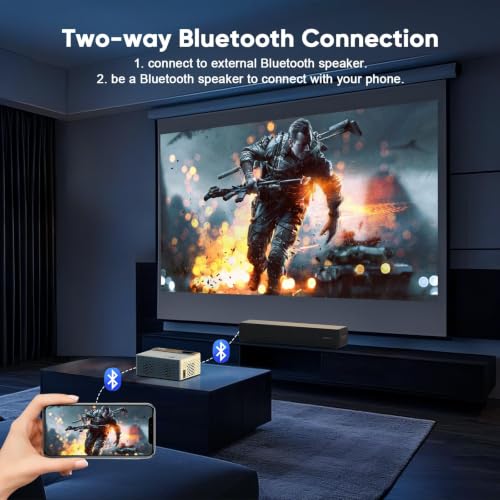 TMY 1080P Mini Portable Projector, 2-way Bluetooth, with 80in Screen | 1080P home theater, indoor/outdoor movies, Compatible with TV Stick/Roku/Phone/PC/PS/DVD/HDMI/USB - style: with Projector Screen