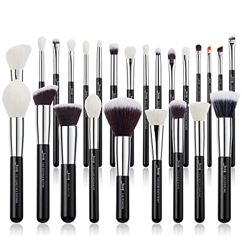 Jessup 25pcs Professional Makeup Brush Set Foundation Powder Concealer Eyeshadow Blending Blush Highlighter Natural-Synthetic Hair Brushes (Black/Silver) - color: Black/Silver
