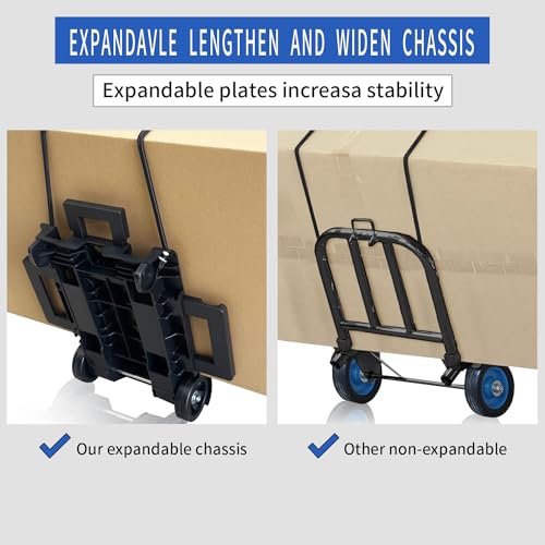 Folding Hand Truck,Portable Platform Luggage Cart Collapsible Dolly with 2 Wheels & 2 Ropes,Utility Portable Expandable Large Chassis Collapsible for Moving Airport Travel Luggage Office Use,Black