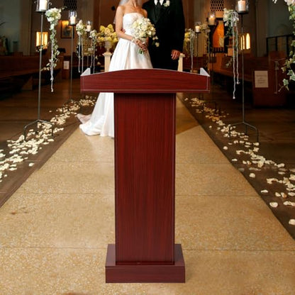 Wooden Podium Lectern Stand with Storage Shelves, Presentation Pulpit for Church Classroom (Reddish Brown) - color: Reddish Brown