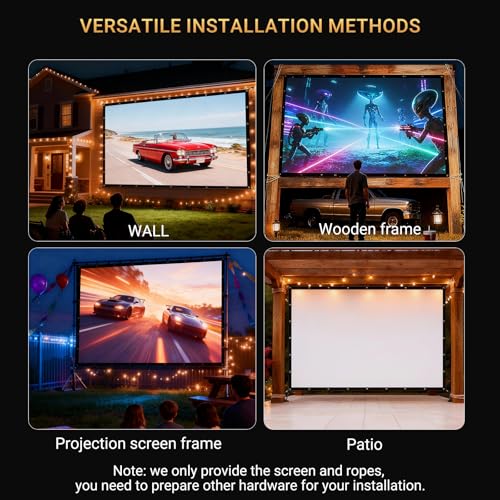 300 inch Projector Screen Upgraded, Straight Edges, Foldable, Washable and Wrinkle-Free - for Indoor Home Theater and Outdoor Cinema -White 16:11 by IOLIEO - size: 300'' Diagnol