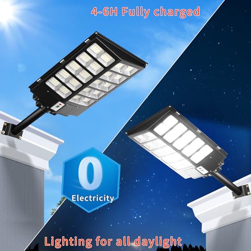 Ofuray Solar Street Lights Outdoor,Of-6000W Commercial Parking Lot Light | Solar Flood Light, LED Area Light with Motion Sensor, Dusk to Dawn, Remote Control for Security Lighting in Streets, Barns - size: XL