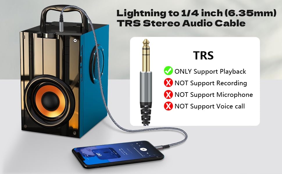 [MFi Certified] Lightning to 1/4 inch Audio TRS Stereo Cable, 4FT Lightning to 6.35mm inch Adapter, Compatible with i-Pad, i-Phone 14/13/12/Pro, for Amplifier,Speaker,Mixer[NOT for Recording] - size: 4FT