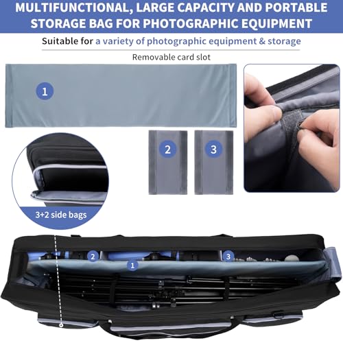 Tripod Carrying Case, 50.8" Heavy Duty Tripod Bag with Padded Divider | Light Stand Bag Dual Zipper Photo Studio Equipment Large Carrying Bag for Tripod, Monopods, Mic Stand, Tent Pole, Boom Stands - size: 50.8 x 9.4 x 9.8 IN