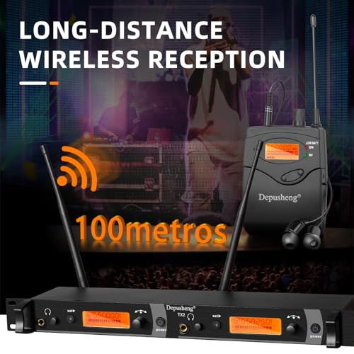 Depusheng TX2 Wireless in Ear Monitor System, 2-Channel Wireless IEM System, Metal IEM w/ 2 Bodypacks, Rack Mount - size: TX2