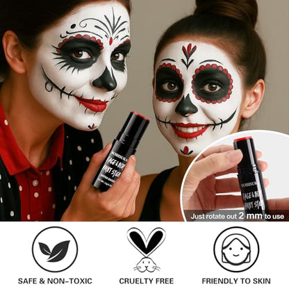 BOBISUKA Red Face Paint Stick, Highly Pigmented Full Coverage Washable Cream Face & Body Paint for Halloween Devil Clown Vampire Zombie Goth Cosplay SFX Makeup, Sports Eye Black Looks & Costume Party - color: Red