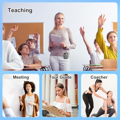Voice Amplifier for Teacher,Portable Wired Voice Amplifier Headset | Microphone and Speaker,Rechargeable Mini Voice Amplifier for Classroom,Speech,Training,Tour Guide,Pearl Chain Design-White - color: Black