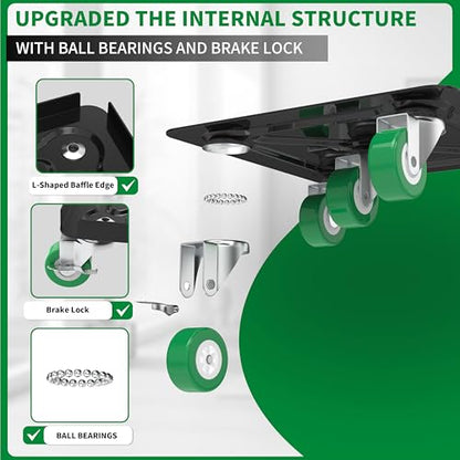 Heavy Duty Furniture Dolly 360 Rotate 5 Wheels 3000 Lbs Capacity 5.3x5.3 in | Furniture Movers with Green Wheels, Measure Tape & Leveler, Alloy Steel Furniture Lifter Tool for Smooth Home & Office Uses - color: Green, size: 5.3x5.3 IN