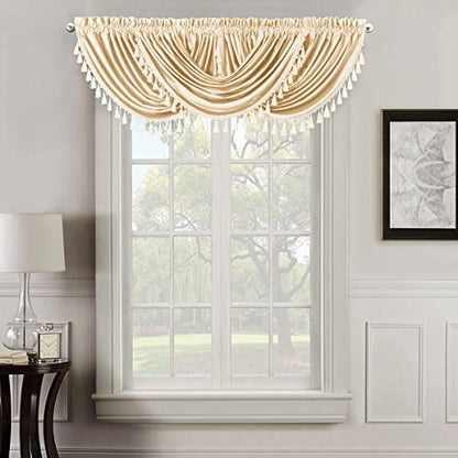 Royal Hotel Velvet Waterfall Valance, 1 Single Waterfall Valance, Top Rod Pocket Heavyweight Velvet, Off-White, 57 inches Wide by 37 inches Long (Single) - color: Off-white