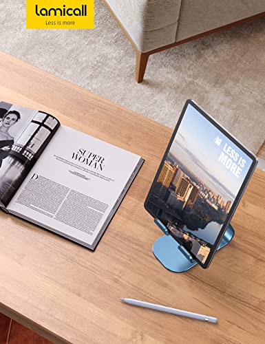 Lamicall iPad Stand Adjustable Tablet Holder, Sturdy Aluminum, Multi-Angle | Dock Stand for 4-13" iPad Pro Air Mini Kindle Tab Switch, All Aluminum Metal, Multi-Angle, Sturdy, Office Desk Accessories - color: Blue