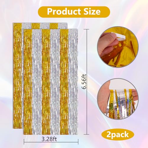 BEISHIDA Gold Silver Door Streamers Backdrop Foil Fringe Tinsel Party Streamers Curtains Photo Backdrop - 2Pcs for Birthday Graduation Bachelorette Party Decoations - color: 05-gold silver