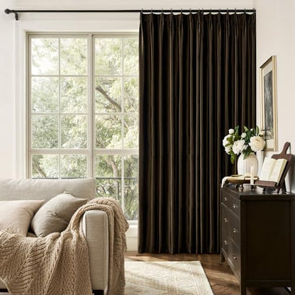 Brown Velvet Pinch Pleated Curtains: 84 Inches Long 2 Panels Set Luxury Living Room Darkening Thermal Insulated Drape with Hooks- Elegant Soundproof Noise Reducing Back Tab Window Curtain for Bedroom - color: Pinch Pleated | Brown, size: 40"W x 84"L (Pack