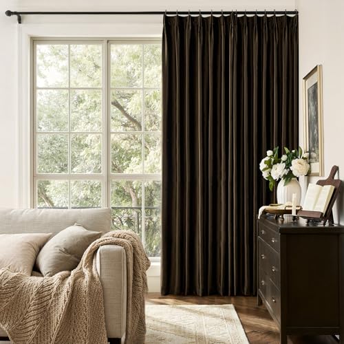 Brown Velvet Pinch Pleated Curtains: Living Room 96 Inches Long 2 Panels Set Luxury Darkening Thermal Insulated Drape with Hooks- Elegant Soundproof Noise Reducing Back Tab Window Curtain for Bedroom - color: Pinch Pleated | Brown, size: 40"W x 96"L (Pack