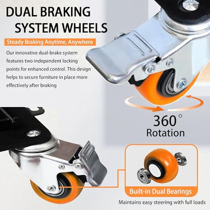 Carbon Steel Furniture Dolly, 3000 lb Capacity Heavy Duty Moving | Quiet floor-friendly Casters. Anti-rust durable Coating, Movers with Lifter, for moving pool table, safes, washing machines - color: Orange