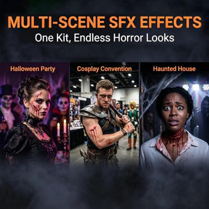 SFX Makeup Kit Fake Blood Scar Wax Liquid Latex Cosplay Set | All-in-one Halloween SFX makeup kit for zombie & vampire cosplay costumes stage performance