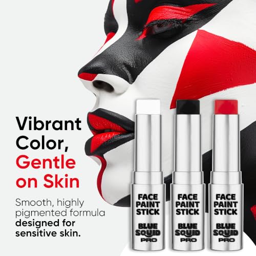 Blue Squid PRO Red, White and Black Face Paint Stick - Waterproof Body Paint Adults & Kids Eye Black Baseball, Eyeblack Softball -Hypoallergenic Twist-Up Non-Toxic Makeup Stick - Cosplay, Sports & SFX - color: Red, White & Black