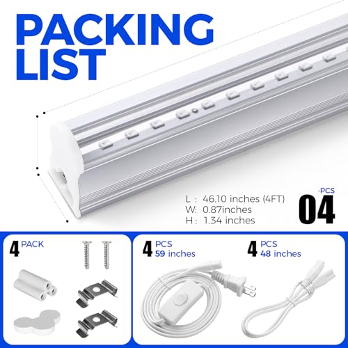 Barrina UV LED Blacklight Bar, 22W 4FT, T5 Bulb for Glow Party, Halloween | Black Light Fixture for Poster and Christmas Party, Fun Atmosphere with Built-in ON/Off Switch, 4 Packs - color: T5-4ft-4pack