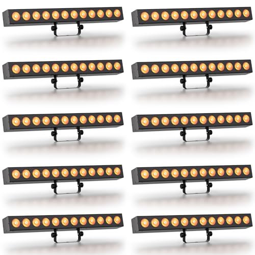 Battery Powered Stage Light Bar,120W 12 LED RGBWA+UV Rechargeable Wash Lights Bar with Remote DMX512 Control, Wireless Uplights for Party Events Wedding Church Disco, 10 Pack - color: 10 PACK