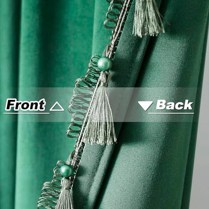 Fazhesici Green Velvet Blackout Curtain, Rod Pocket 2 Panels, 52”W x 108”H | Velvet Drapes with Tassels, Thermal Soundproof Blackout Curtains for Living Room - color: Dark Green, size: 52"W x 108"L (Pack of 2)