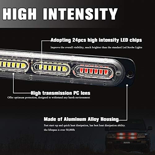 LED Emergency Strobe Light 24-LED Red White Red Flashing Warning Beacon Hazard Construction Caution Light Bar for Off Road Firefighter Vehicles Trucks SUV ATV 4-Pack - color: Red White Red