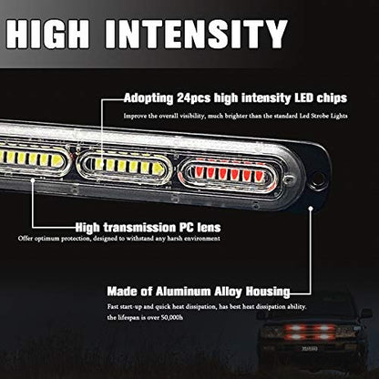 LED Emergency Strobe Light 24-LED Red White Red Flashing Warning Beacon Hazard Construction Caution Light Bar for Off Road Firefighter Vehicles Trucks SUV ATV 4-Pack - color: Red White Red
