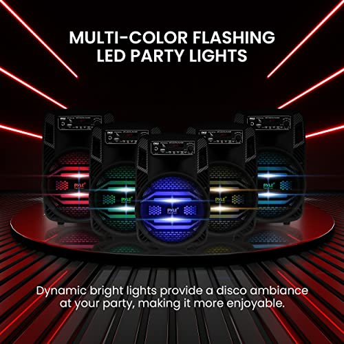 Pyle Portable Bluetooth PA Speaker System - 300W Rechargeable Outdoor Bluetooth Speaker Portable PA System w/ 8” Subwoofer 1” Tweeter, Microphone In, Party Lights, MP3/USB, Radio, Remote -PPHP835B