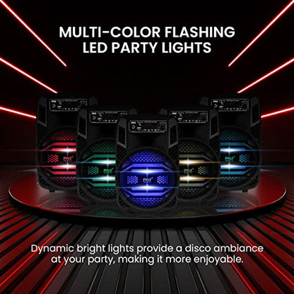 Pyle Portable Bluetooth PA Speaker System - 300W Rechargeable Outdoor Bluetooth Speaker Portable PA System w/ 8” Subwoofer 1” Tweeter, Microphone In, Party Lights, MP3/USB, Radio, Remote -PPHP835B