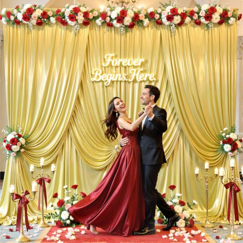 10x10ft Gold Backdrop Curtains Glitter Sequin Photo Backdrop Curtain Fabric Gold Shimmer Drapes Backdrop Bridal Baby Shower Wedding Birthday Party Photography Backdrops Photoshoot 5x10FT, 2 Panels - color: Gold, size: 10 ft X 10 ft(2 Panels 5ft X 10ft)