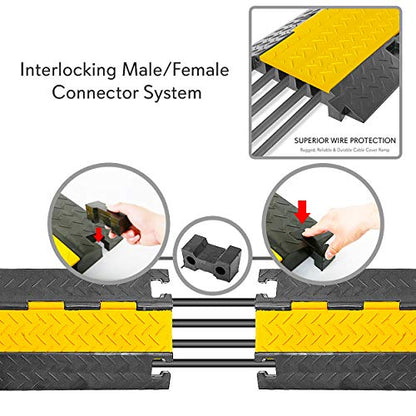 Pyle Hose & Cable Protection Ramp - Extra Heavy Duty Four Channel Extra Large Opening for Water Hose Car Truck Pedestrian Ramp Supports 55000 Lbs, Flip-Open Cover, 31.5” x 23.2” x 3.14” PCBLCO108