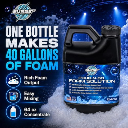 SurgeFX Foam Party Machine Solution – Makes Up to 40 Gallons of Water – Ultra Concentrated, Non-Toxic & Hypoallergenic – Compatible with All Foam Machines for Parties & Events (40 Gallons of water)