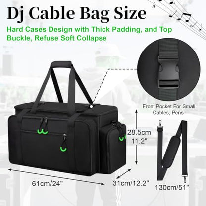 Large Dj Cable Bag with Detachable Dividers, Bottom Pad | Dj Bag for Equipment and Accessories with Laptop and Microphone Pocket, Dj Gig Bag for Musician, Professional, Travel, Green - color: Green, style: Dj Cable Bag