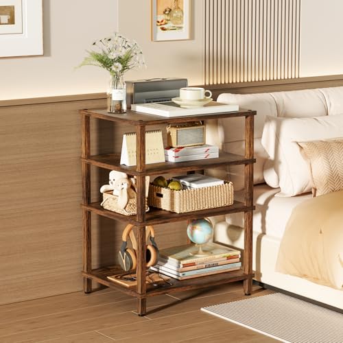 LELELINKY 4-Tier AV Media Player Stand, Brown Stereo Cabinet, Modern Stereo Cabinet, Wooden TV Stand,Game Console Shelf, Multifunctional Entertainment Center, Suitable for Home, Conference Room - color: Brown, size: 4 Tier