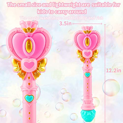 Bubble Wand for Kids Princess Heart Bubble Machine Blower Maker Wand with Light Easter Christmas Basket Stocking Stuffers Outdoor Toys Gifts for 3 4 5 6 7 8 Years Old Toddlers Little Girls - color: Light Pink