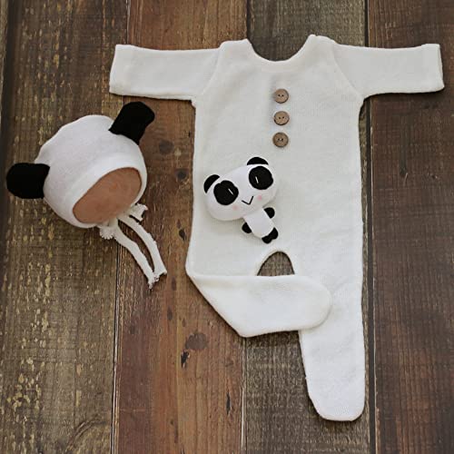 Zeroest Newborn Photography Bear Outfit Baby Photoshoot Props | New Born Boy Girl Hat Clothes Set, Infant Photo Prop Outfits - color: Black and White