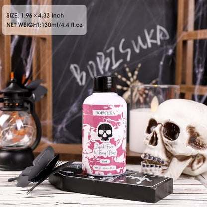 BOBISUKA Pink Face Body Paint Liquid Texture Washable Non Toxic Facepaint Fast Drying Foundation Makeup for Halloween Clown Cosplay SFX Costume Party Large Capacity(130ml) - color: Pink